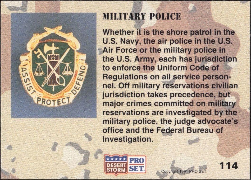 1991 Pro Set Desert Storm Military Police #114 military trading card back