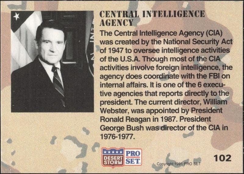 1991 Pro Set Desert Storm Central Interlligence Agency #102 military trading card back
