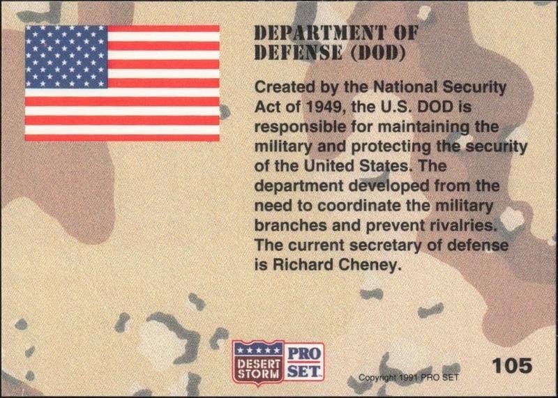 1991 Pro Set Desert Storm Department Of Defense #105 military trading card back