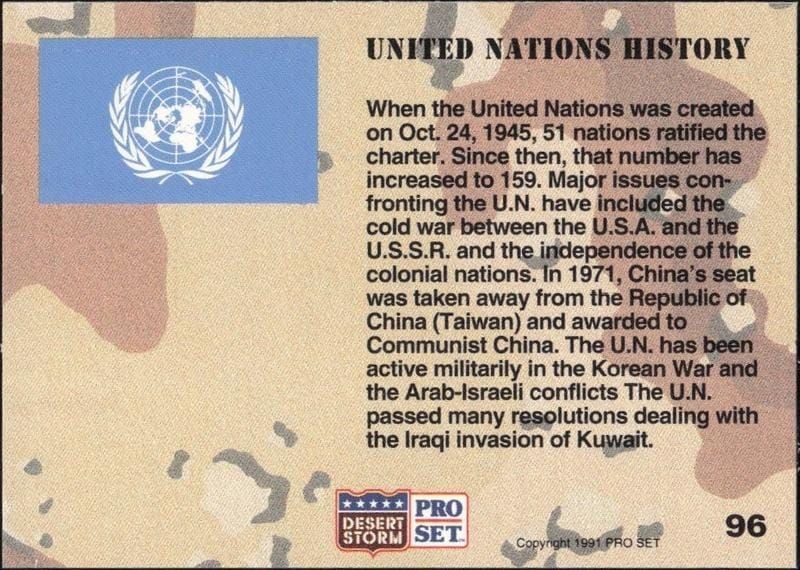 1991 Pro Set Desert Storm United Nations History #96 military trading card back