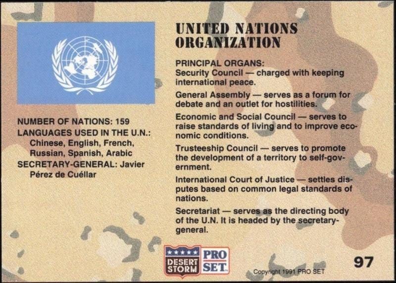 1991 Pro Set Desert Storm United Nations Organization #97 military trading card back