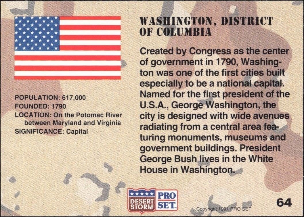 1991 Pro Set Desert Storm Washington, D.C. #64 military trading card back