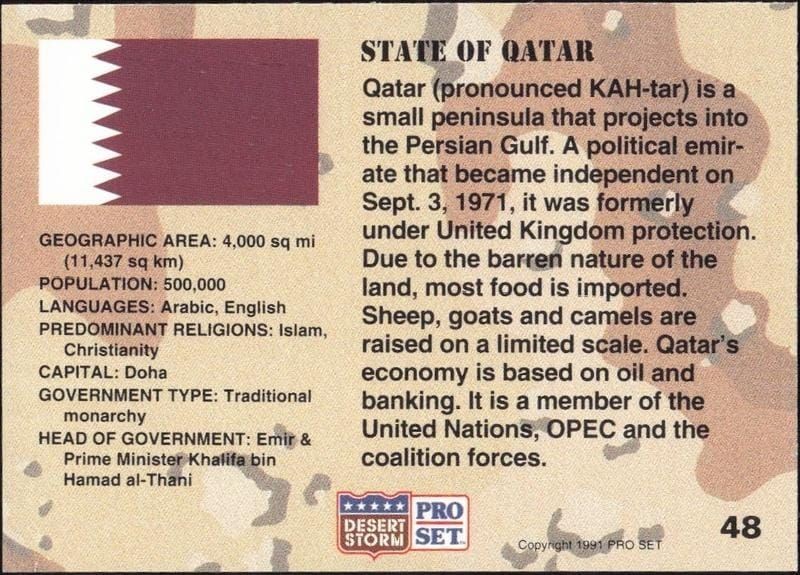 1991 Pro Set Desert Storm Qatar #48 military trading card back