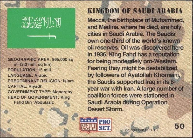 1991 Pro Set Desert Storm Saudi Arabia #50 military trading card back