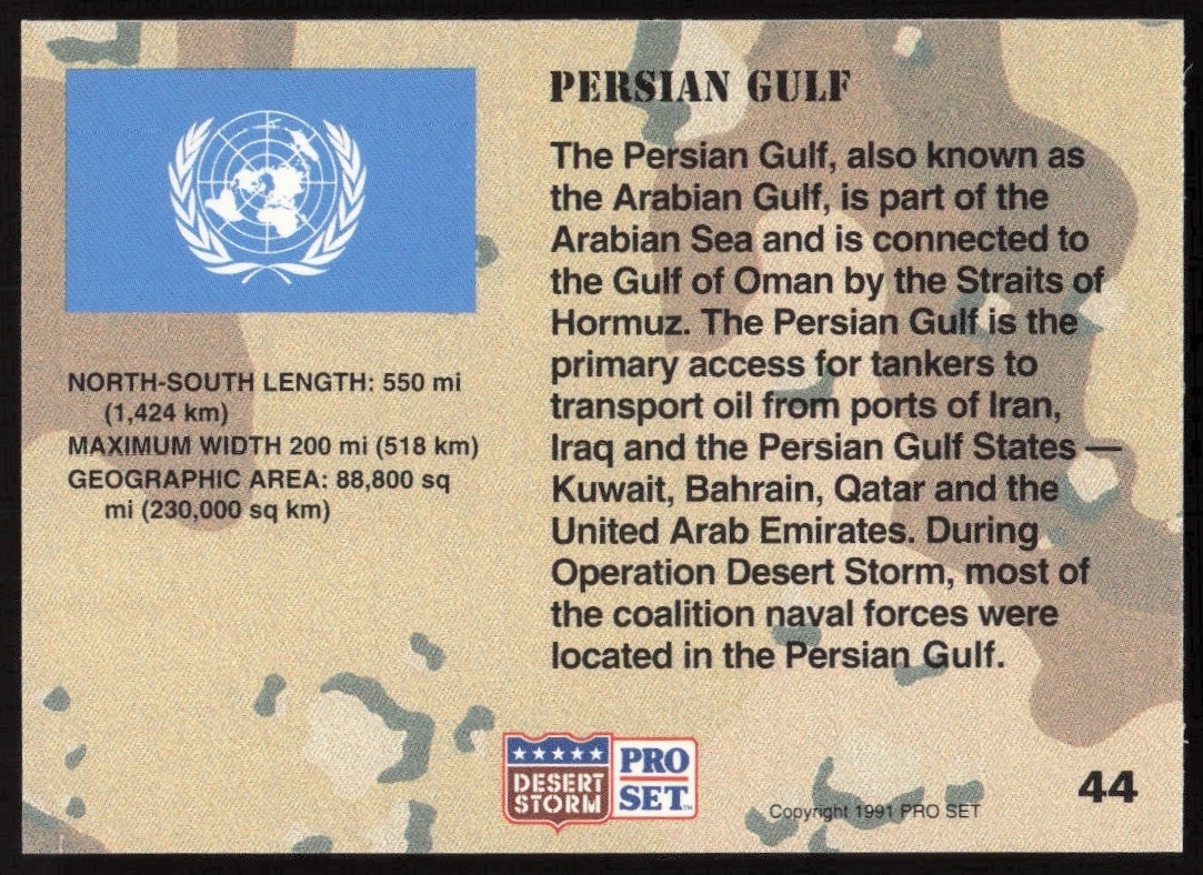 1991 Pro Set Desert Storm Persian Gulf #44 military trading card back