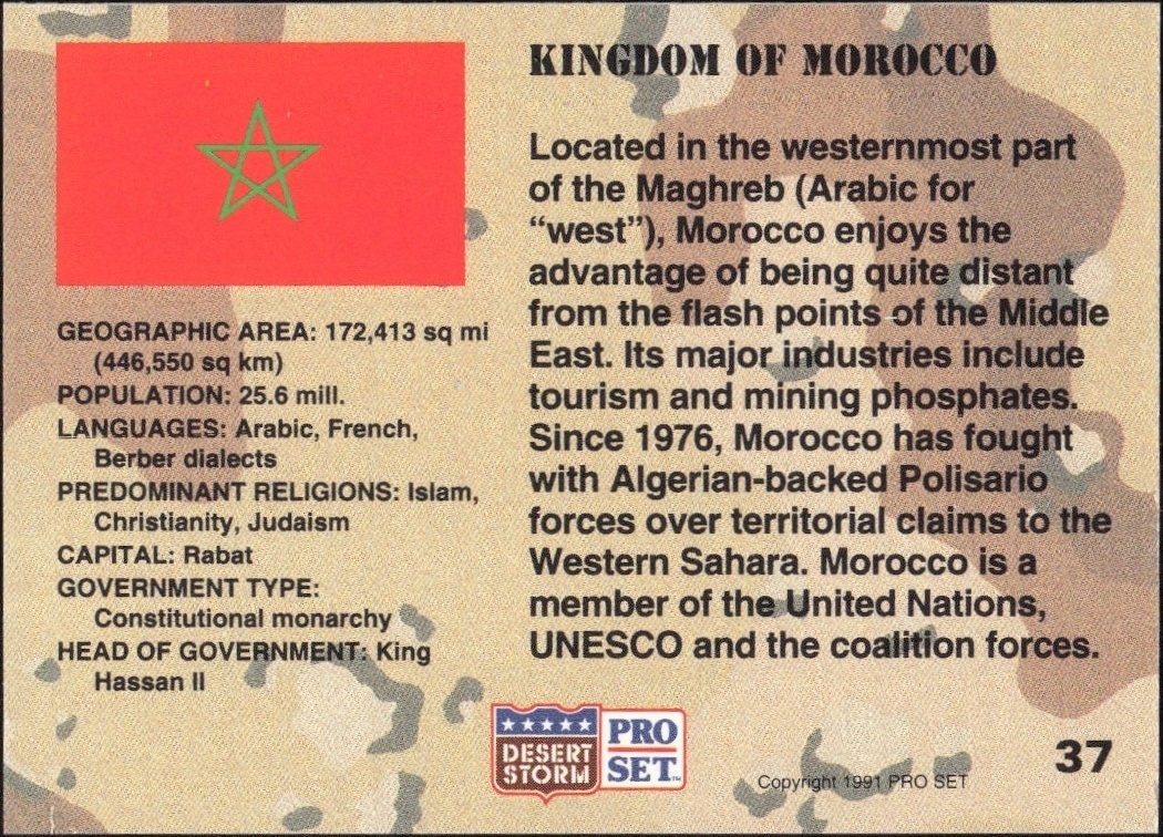 1991 Pro Set Desert Storm Morocco #37 military trading card back