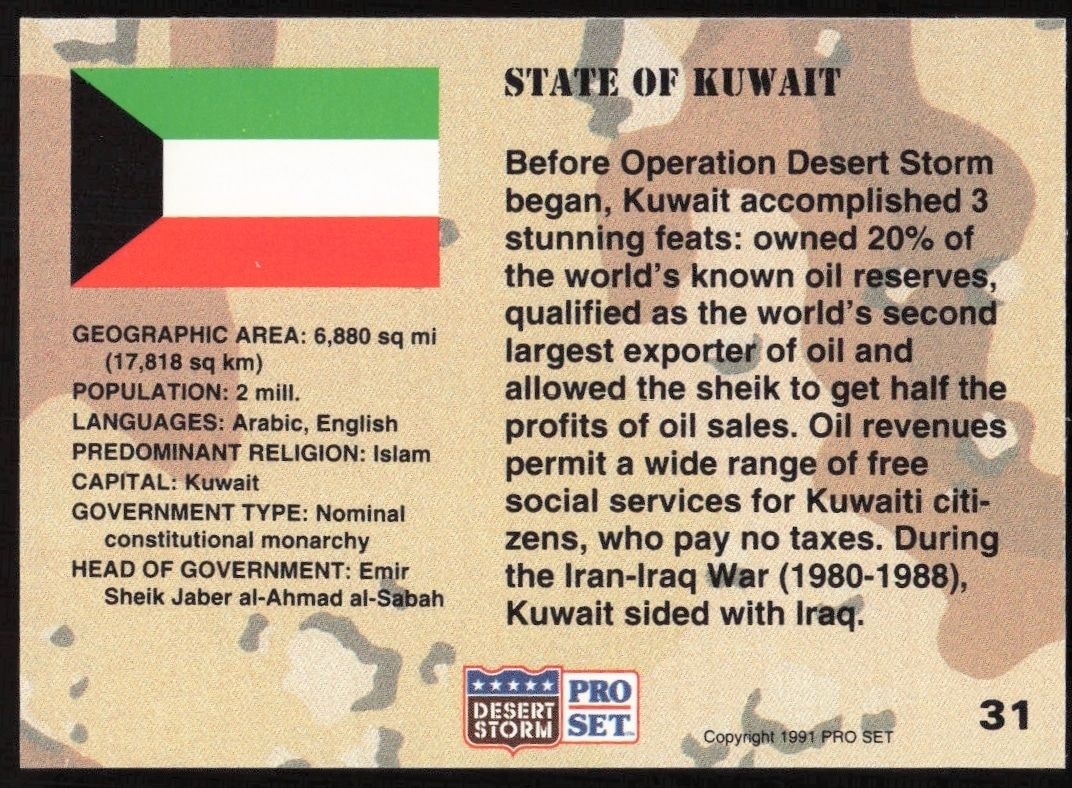 1991 Pro Set Desert Storm Kuwait #31 military trading card back