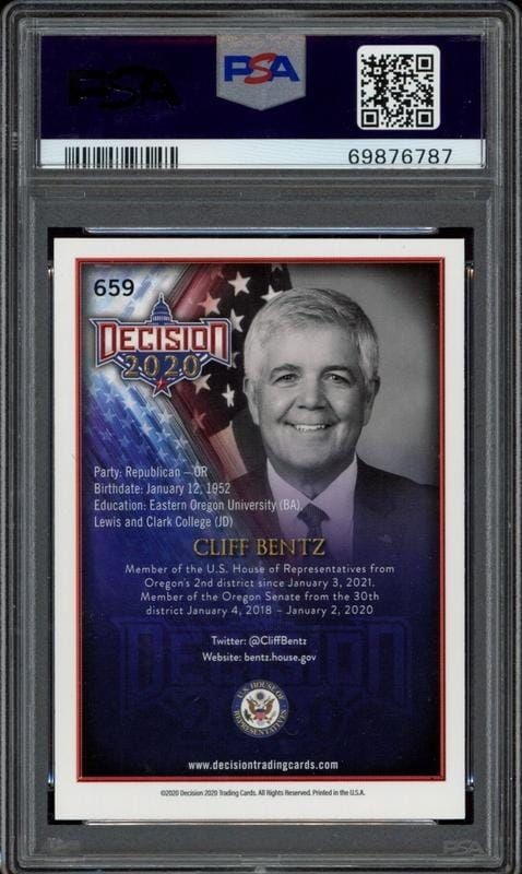 2020 Leaf Decision Cliff Bentz #659 political trading card back
