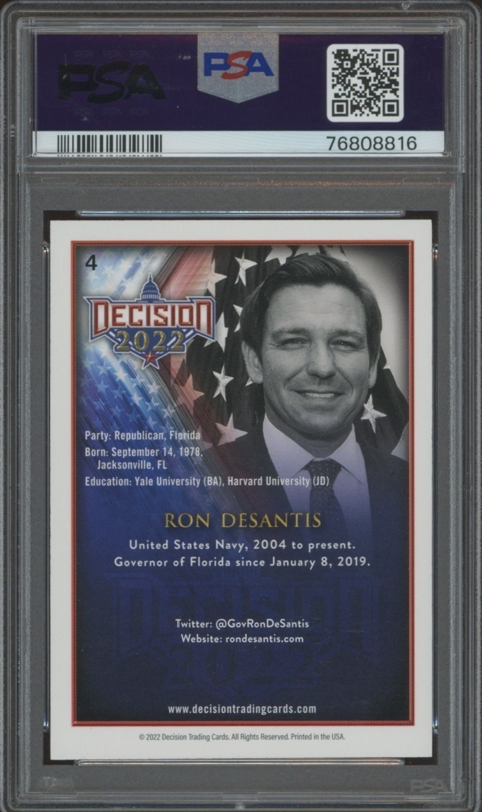 2022 Leaf Decision Ron Desantis #4 political trading card back
