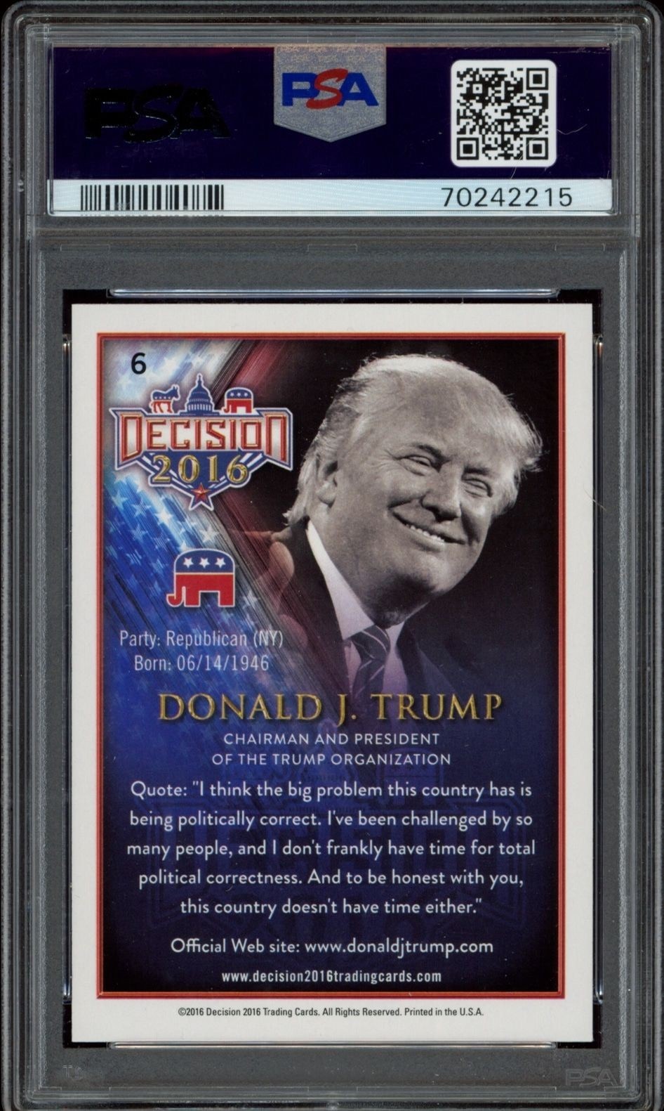 2016 Leaf Decision Donald Trump #6 political trading card back