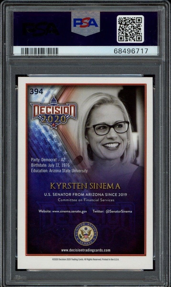 2020 Leaf Decision Kyrsten Sinema #394 political trading card back