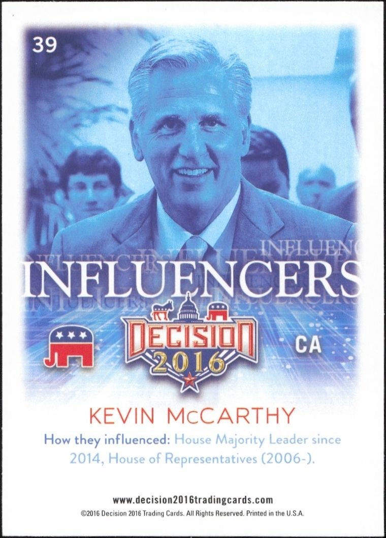 2016 Leaf Decision Kevin McCarthy #39 political trading card back