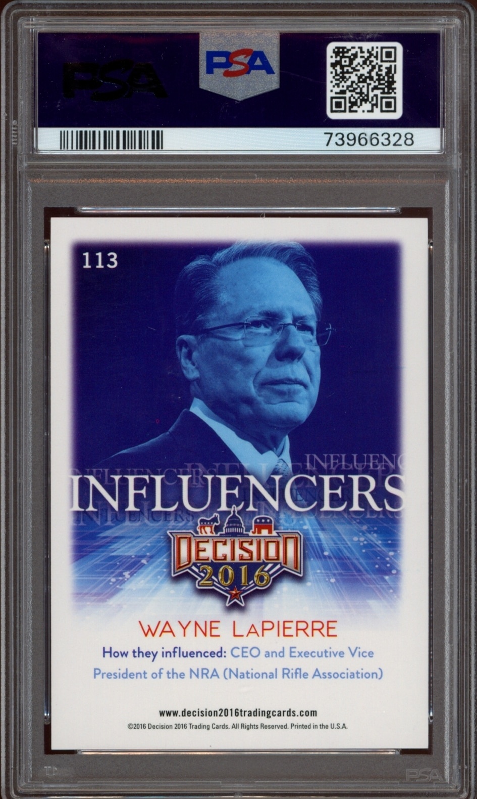 2016 Leaf Decision Wayne Lapierre #113 political trading card back