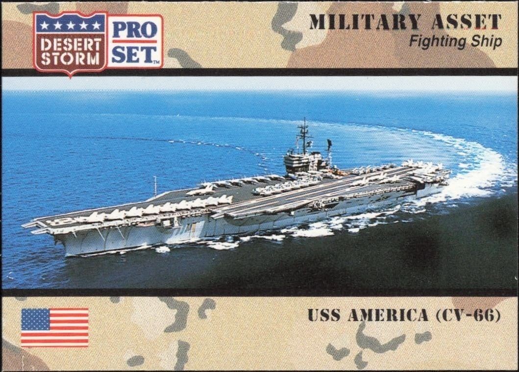1991 Pro Set Desert Storm USS America (CV-66) #193 military trading card front