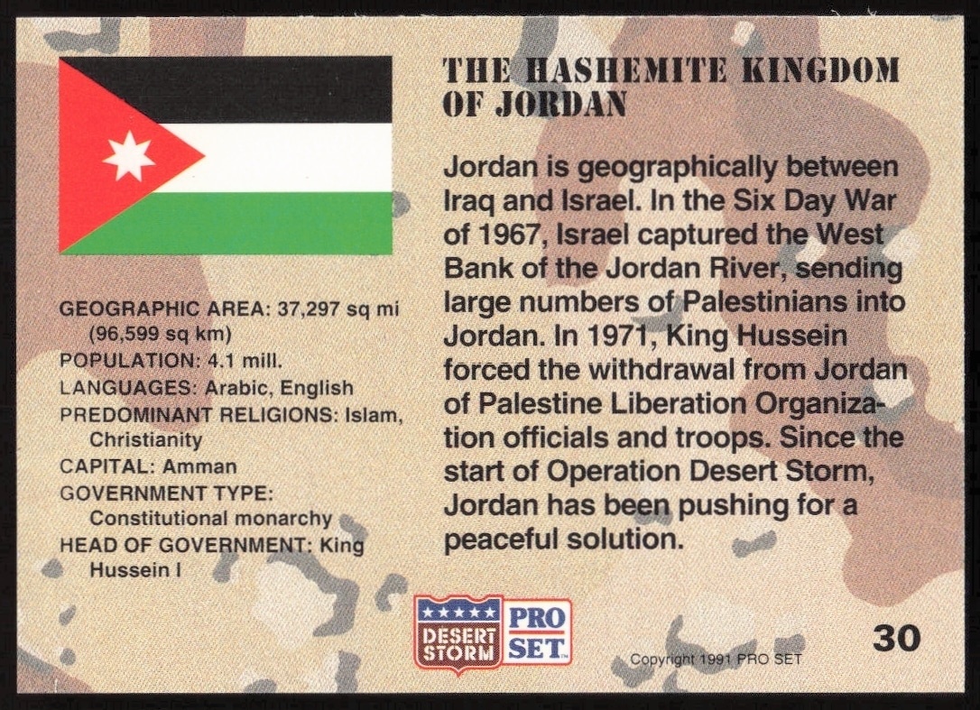 1991 Pro Set Desert Storm Jordan #30 military trading card back