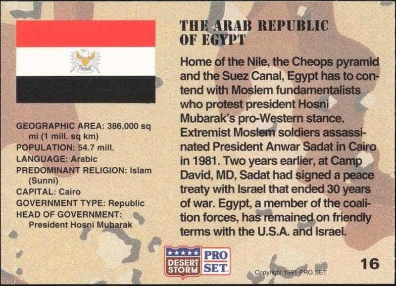 1991 Pro Set Desert Storm Egypt #16 military trading card back