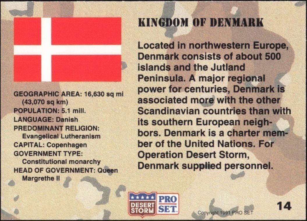 1991 Pro Set Desert Storm Denmark #14 military trading card back
