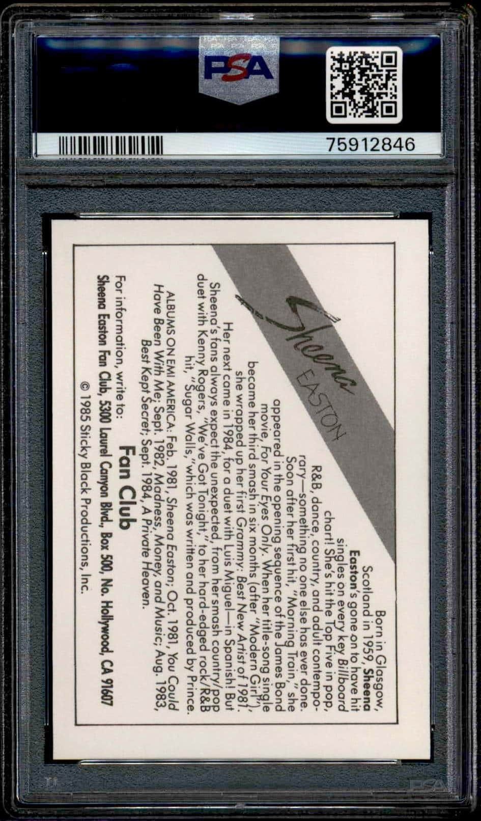1985 Wonder Bread Rock Stars Sheena Easton #NA entertainment trading card back