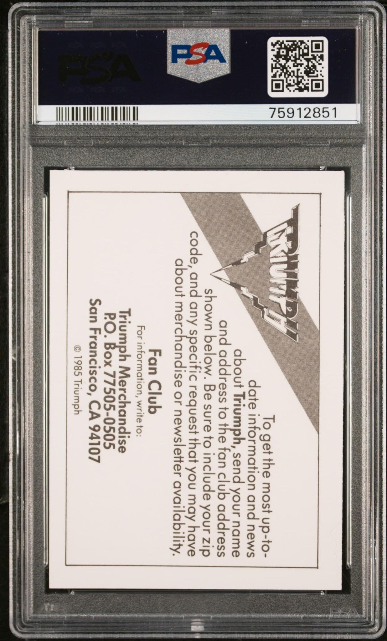 1985 Wonder Bread Rock Stars Triumph #NA entertainment trading card back