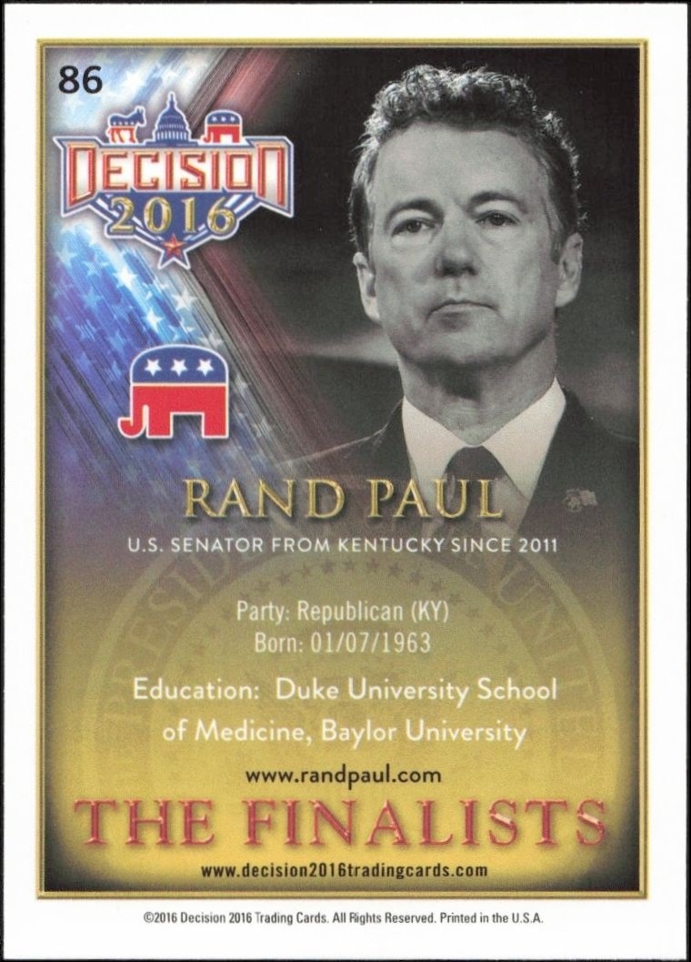 2016 Leaf Decision Rand Paul #86 political trading card back