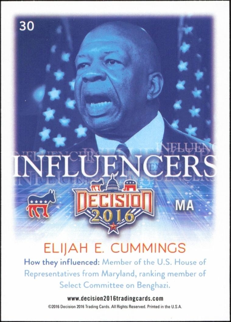 2016 Leaf Decision Elijah E. Cummings #30 political trading card back