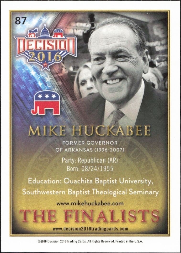 2016 Leaf Decision Mike Huckabee #87 political trading card back