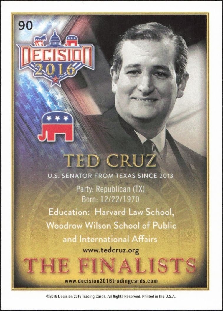 2016 Leaf Decision Ted Cruz #90 political trading card back