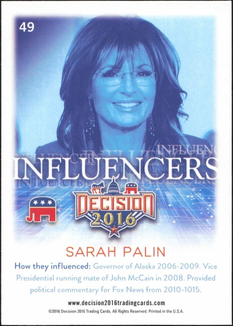 2016 Leaf Decision Sarah Palin #49 political trading card back