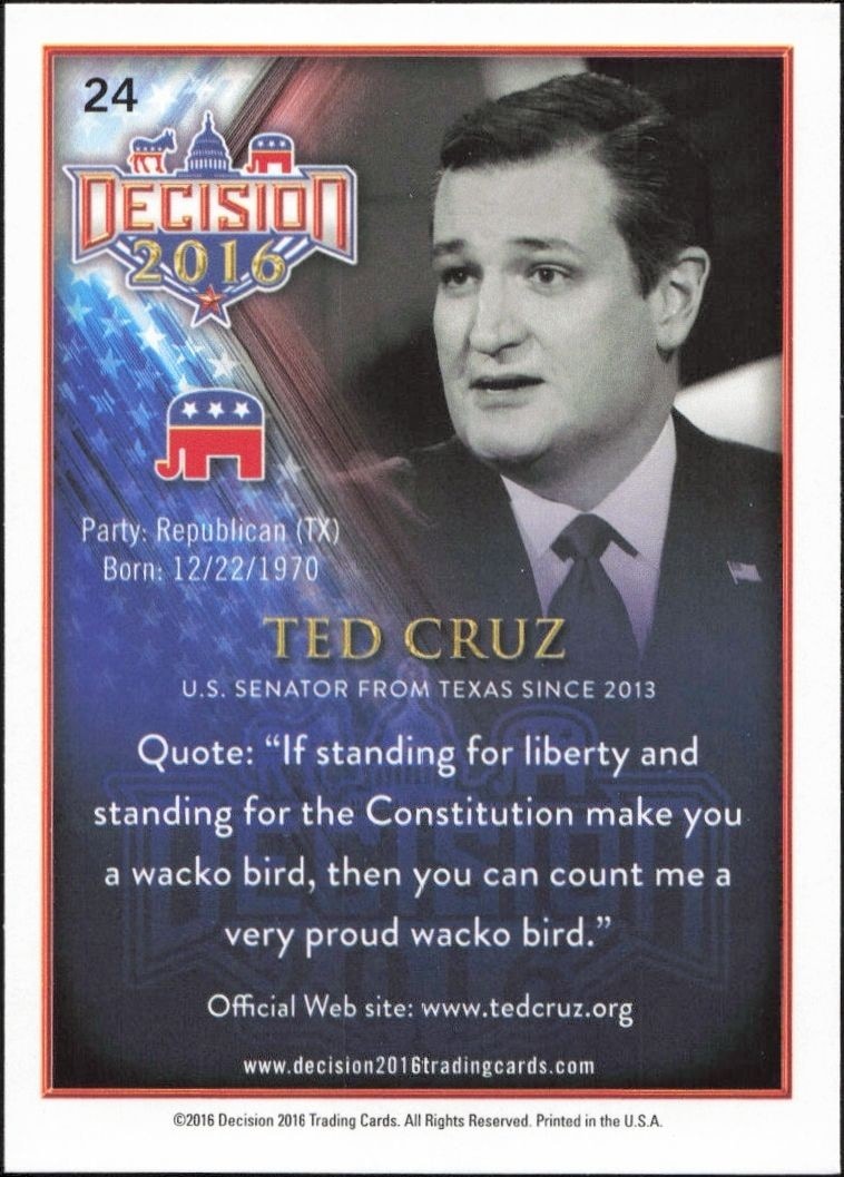 2016 Leaf Decision Ted Cruz #24 political trading card back