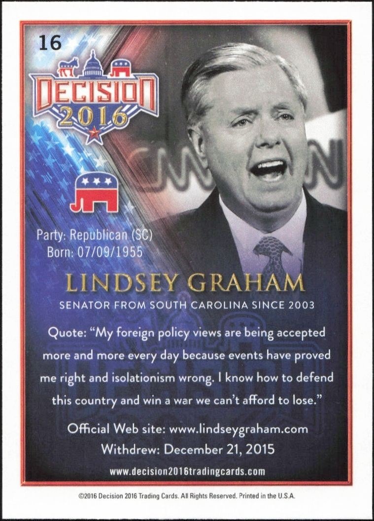 2016 Leaf Decision Lindsey Graham #16 political trading card back