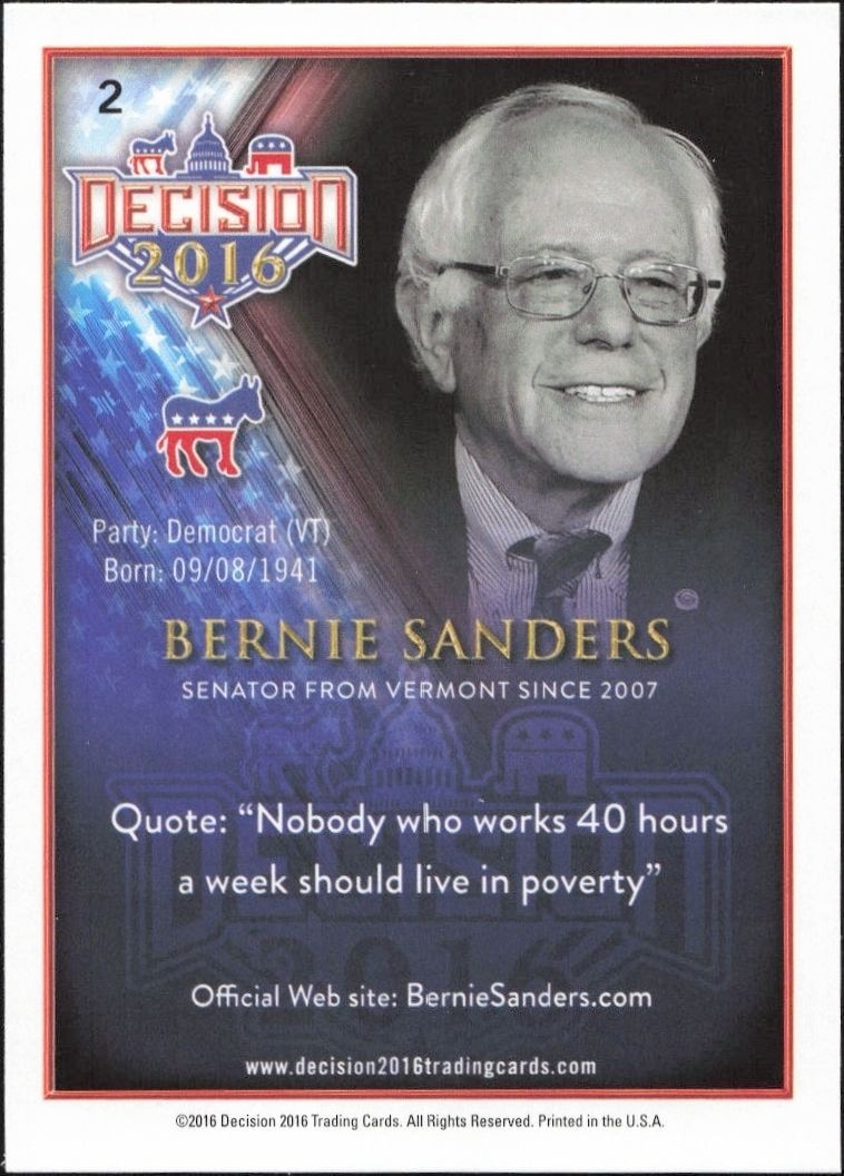 2016 Leaf Decision Bernie Sanders #2 political trading card back