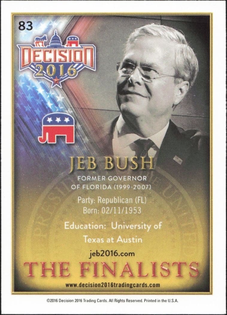 2016 Leaf Decision Jeb Bush #83 political trading card back