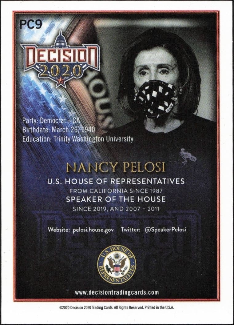 2020 Leaf Decision Nancy Pelosi #PC9 political trading card back