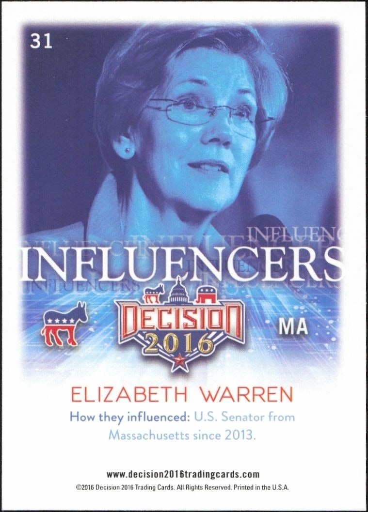 2016 Leaf Decision Elizabeth Warren #31 political trading card back