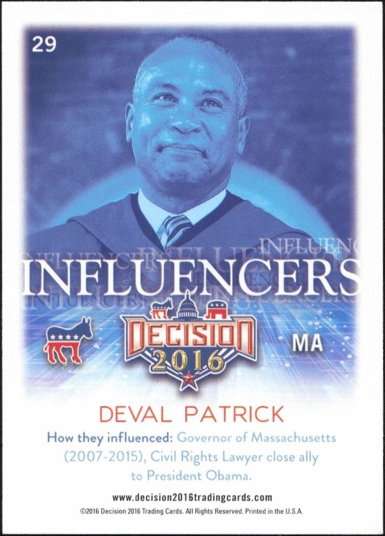 2016 Leaf Decision Deval Patrick #29 political trading card back