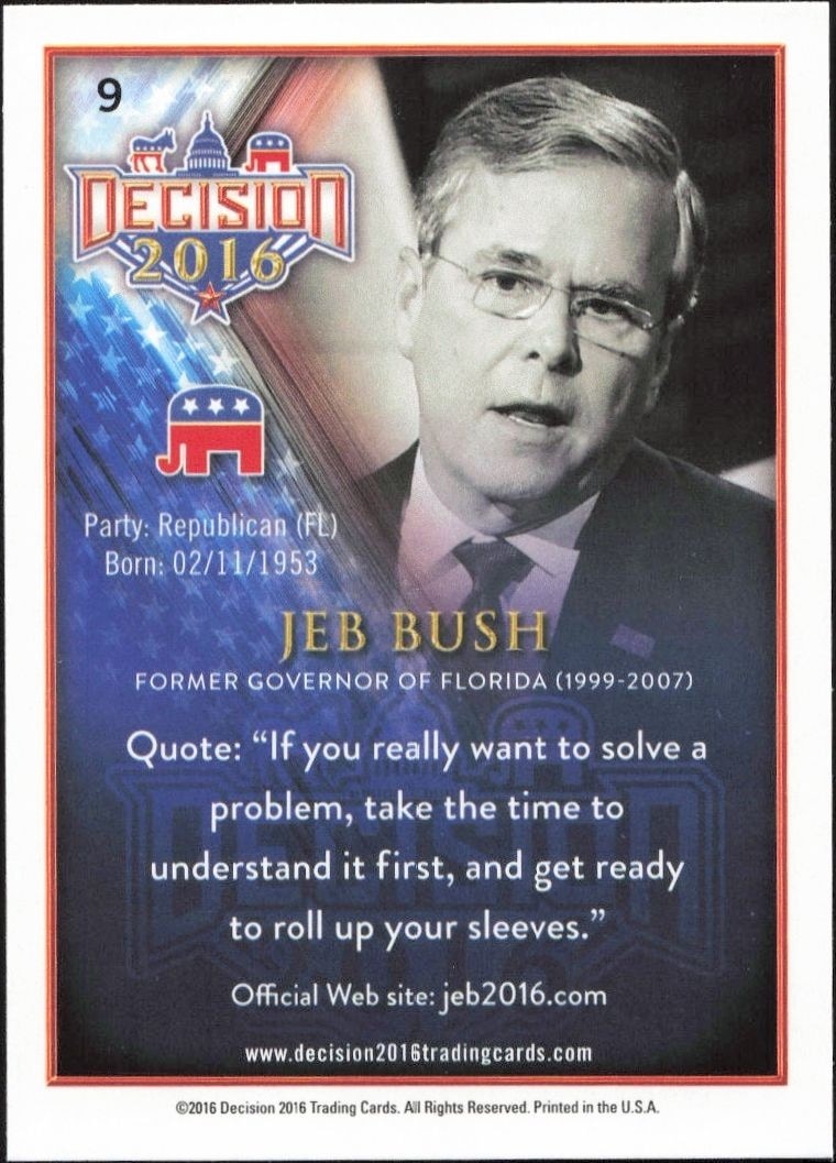 2016 Leaf Decision Jeb Bush #9 political trading card back