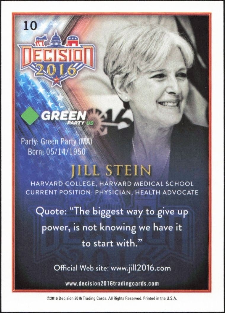 2016 Leaf Decision Jill Stein #10 political trading card back