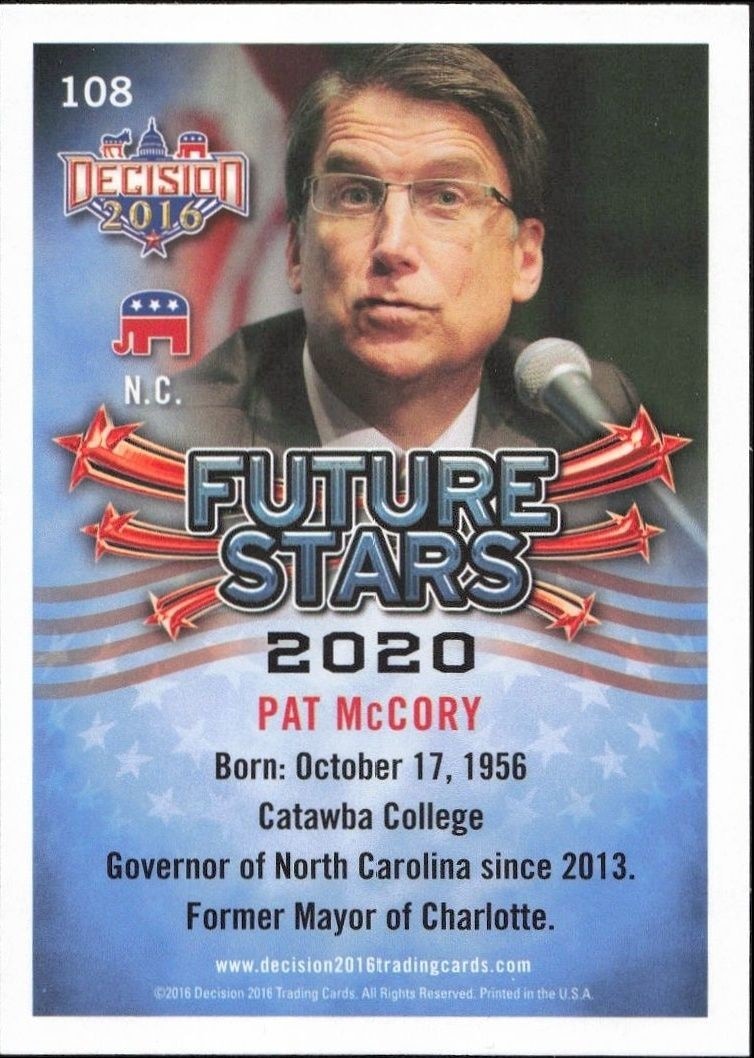 2016 Leaf Decision Pat McCory #108 political trading card back