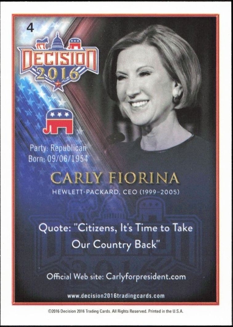 2016 Leaf Decision Carly Fiorina #4 political trading card back