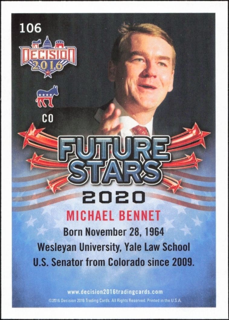 2016 Leaf Decision Michael Bennet #106 political trading card back