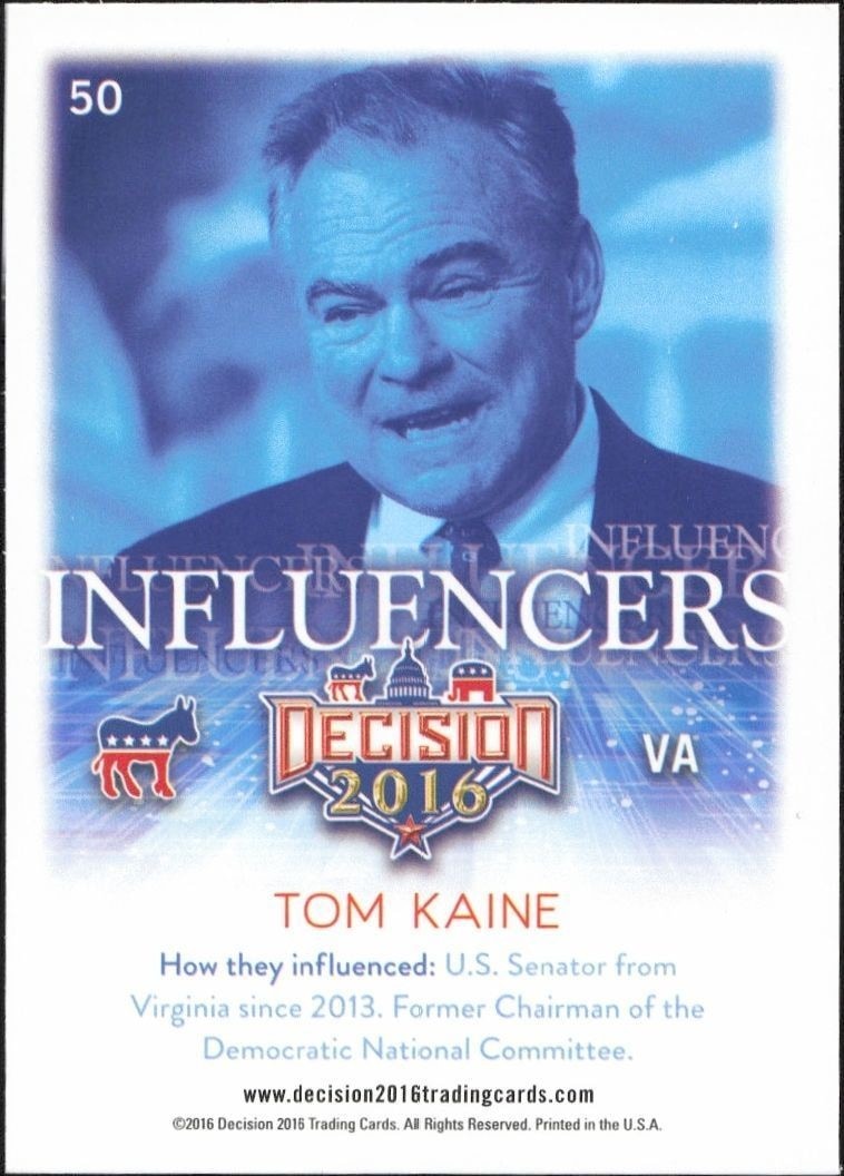 2016 Leaf Decision Tom Kaine #50 political trading card back