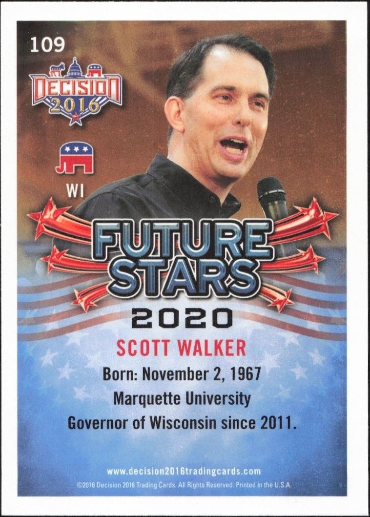 2016 Leaf Decision Scott Walker #109 political trading card back