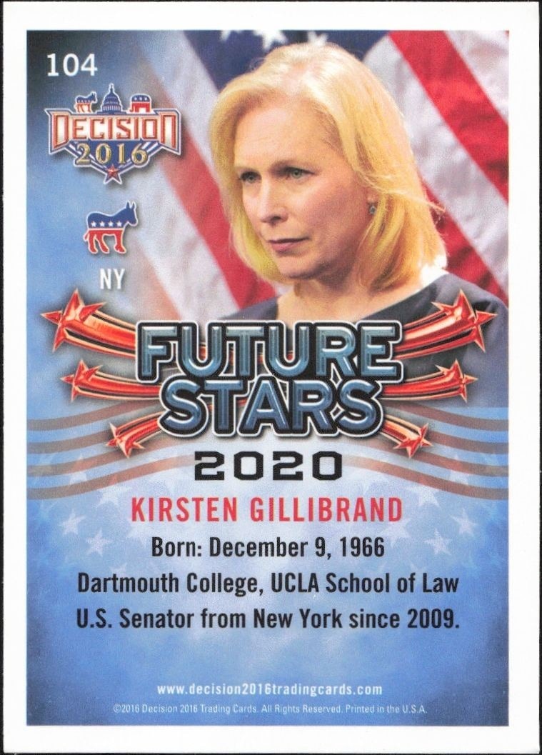 2016 Leaf Decision Kirsten Gillibrand #104 political trading card back