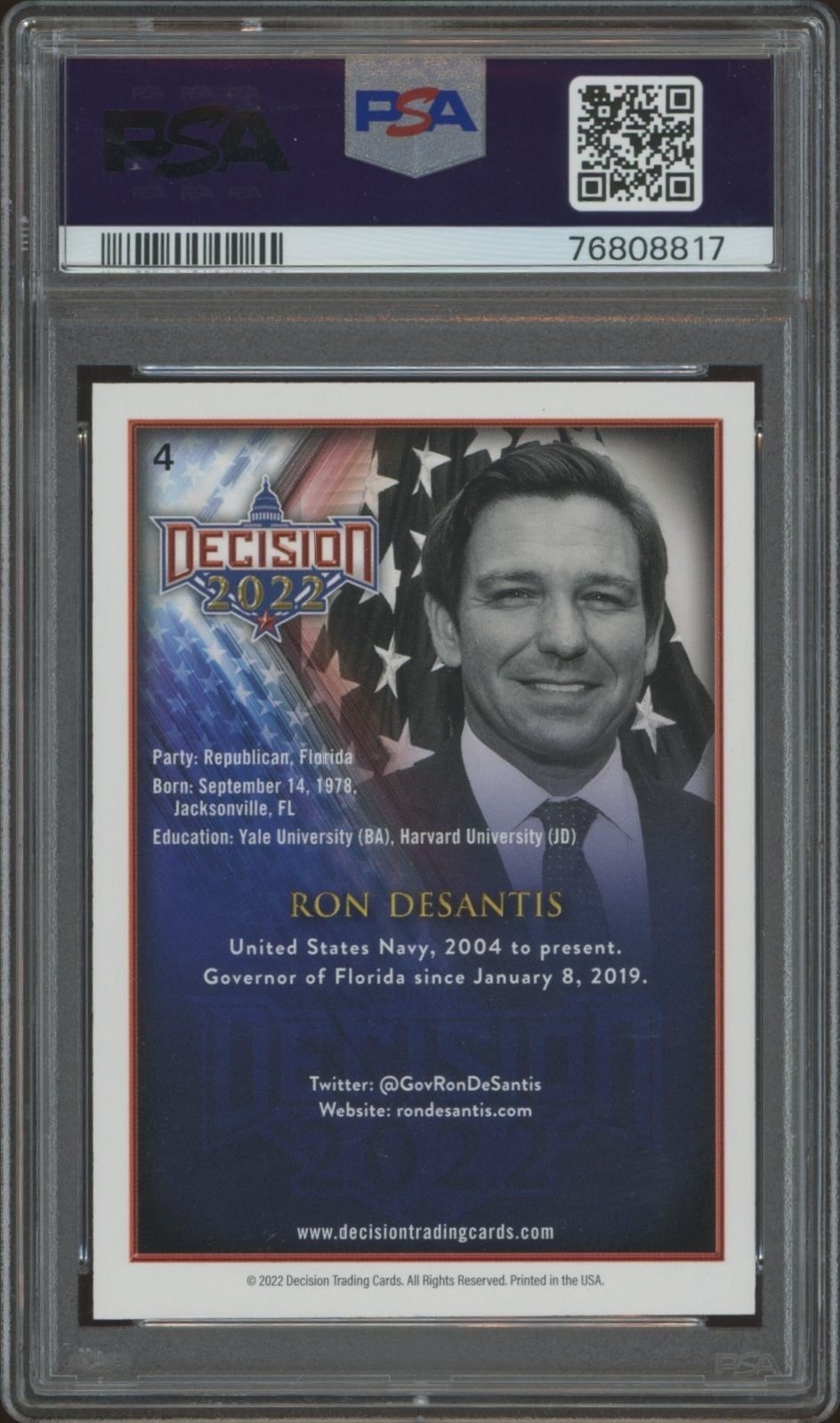 2022 Leaf Decision Ron Desantis #4 political trading card back