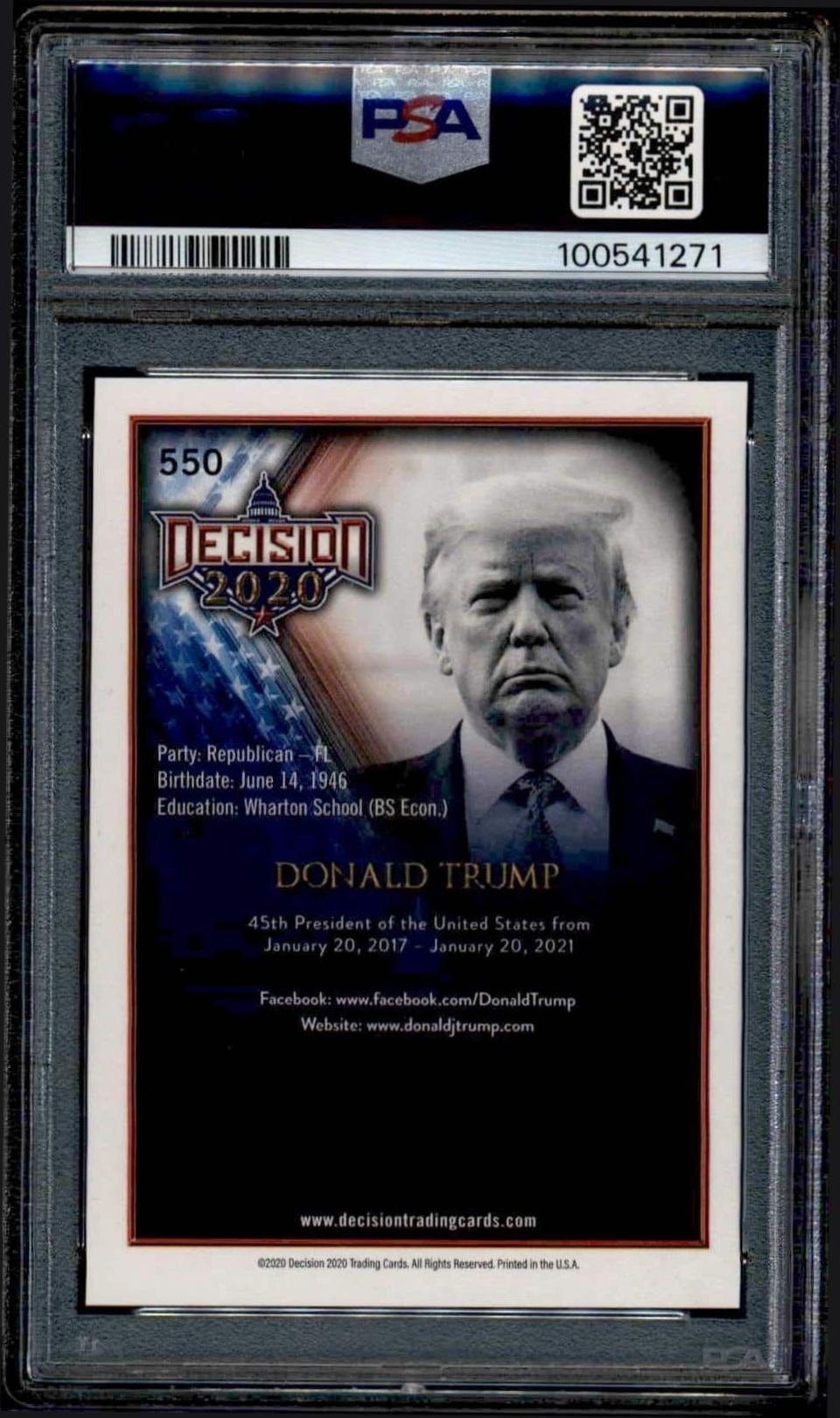 2020 Leaf Decision Series 2 Donald J. Trump #550 political trading card back