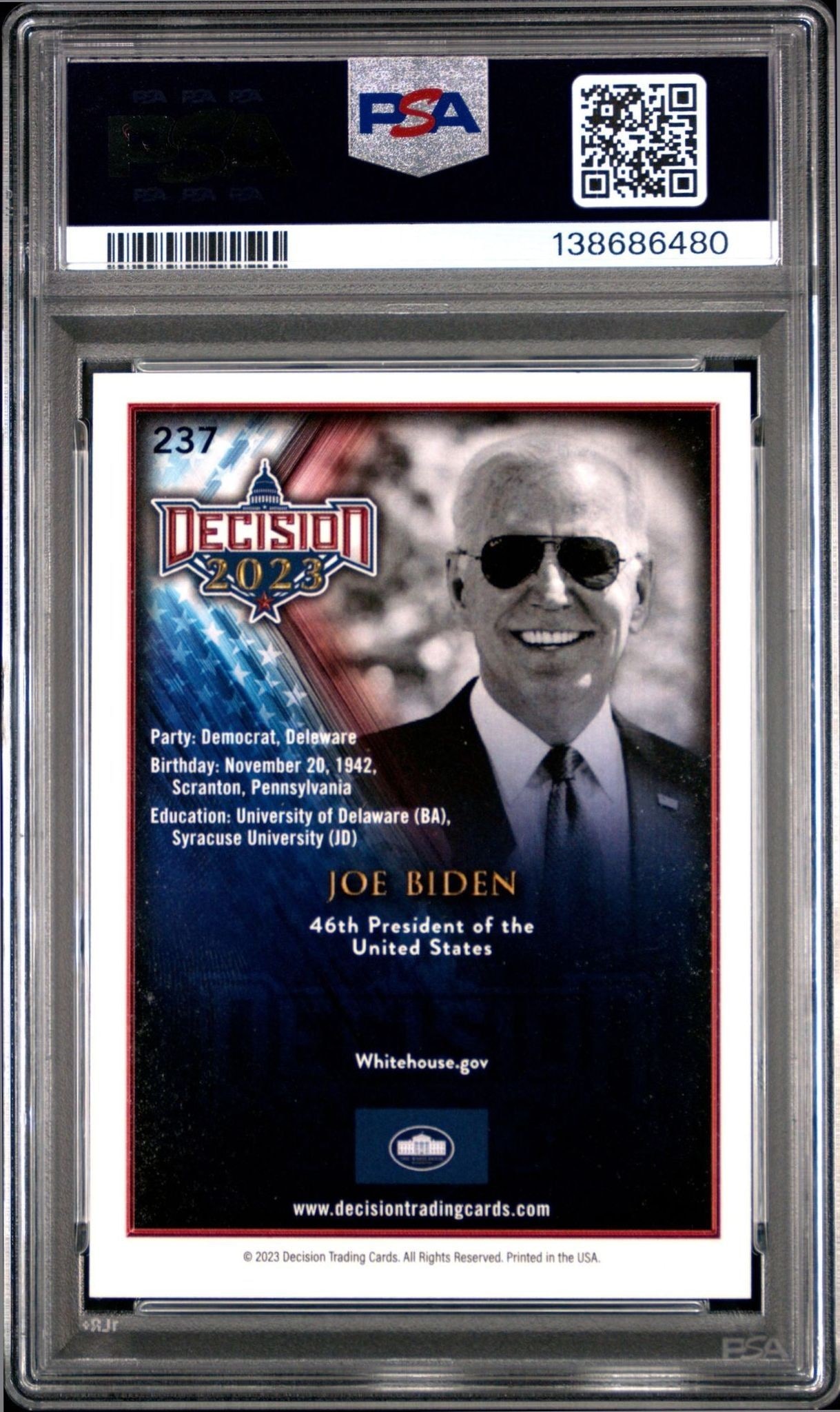 2023 Leaf Decision Update 2023 Joe Biden #237 political trading card back