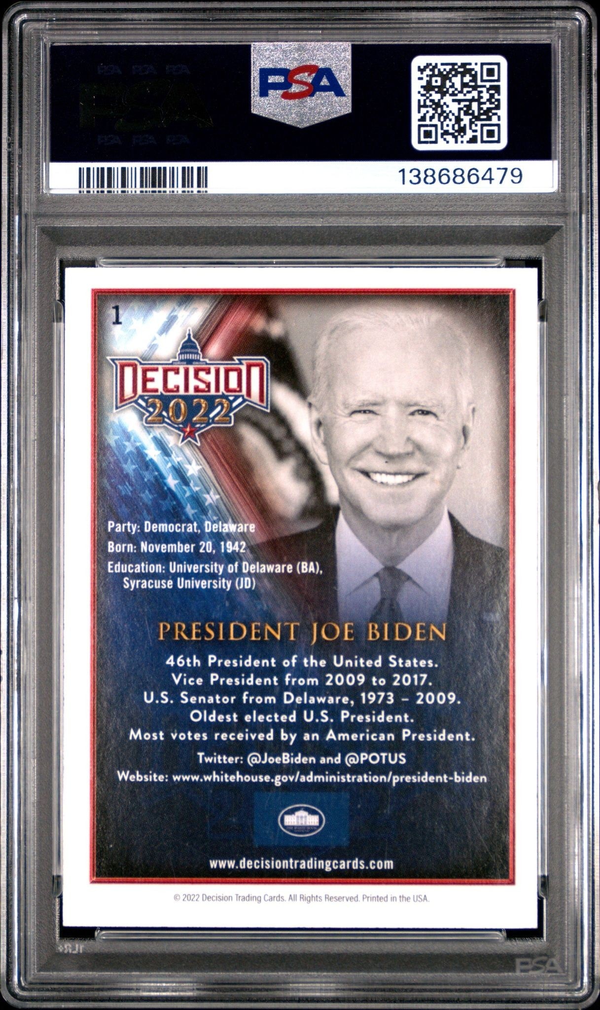 2022 Leaf Decision 2022 Joe Biden #1 political trading card back
