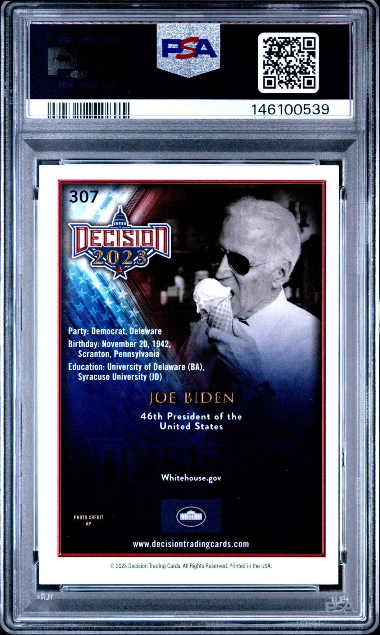 2023 Leaf Decision Update Joe Biden #307 political trading card back