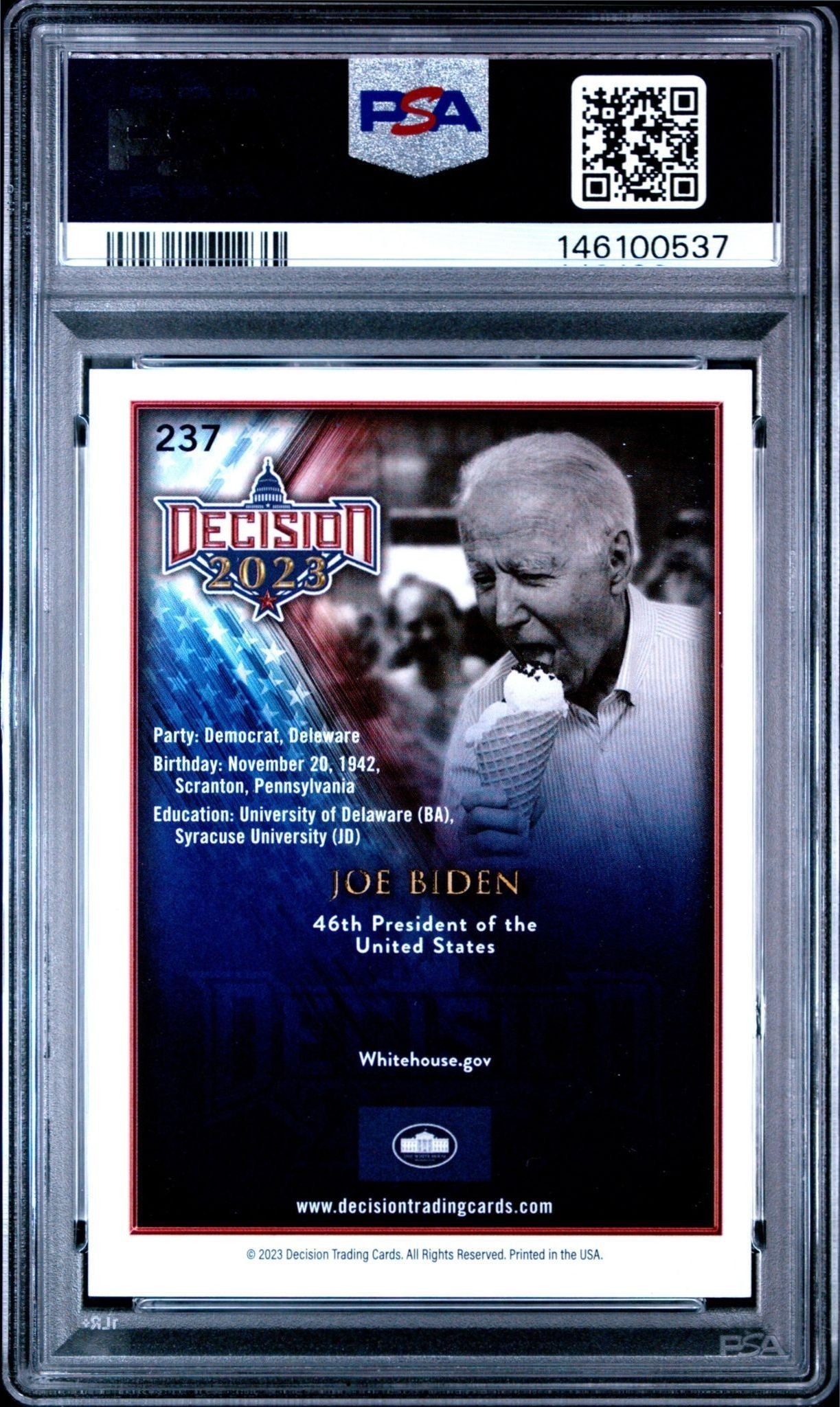 2023 Leaf Decision Update Joe Biden #237 political trading card back