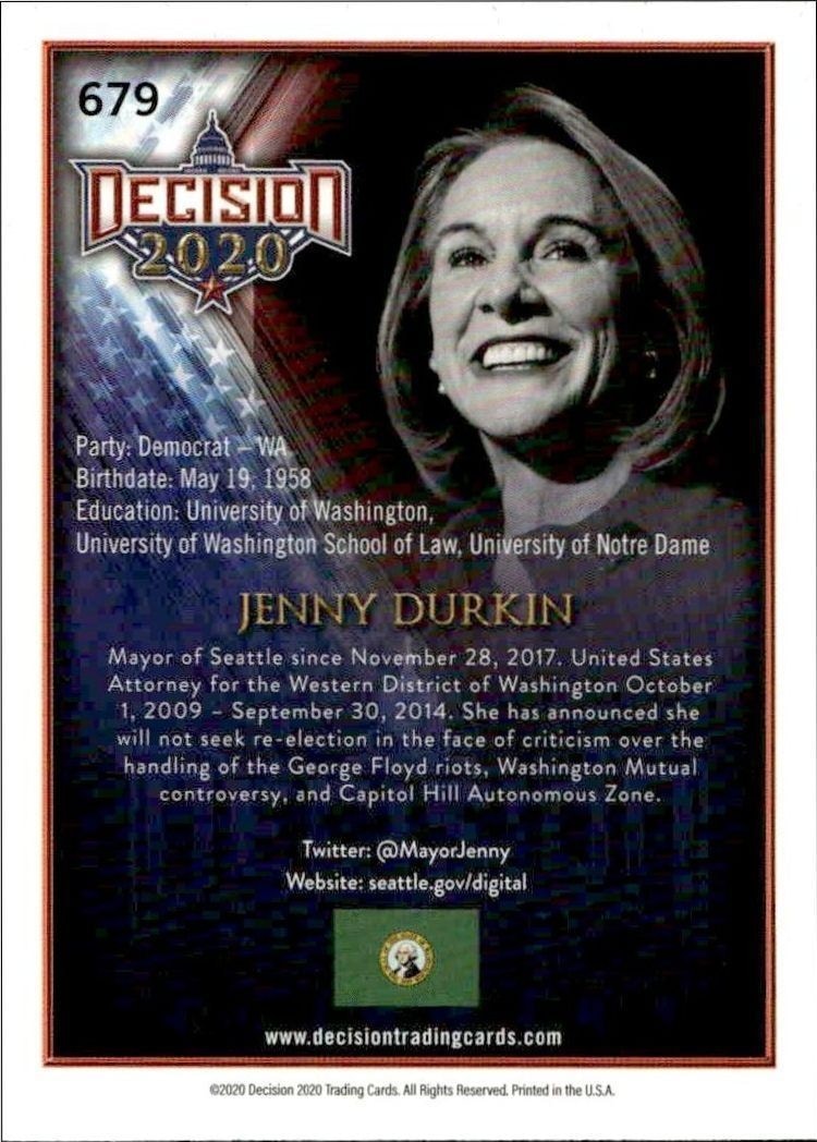 2020 Leaf Decision Series 2 Jenny Durkan #679 other non-sport trading card back